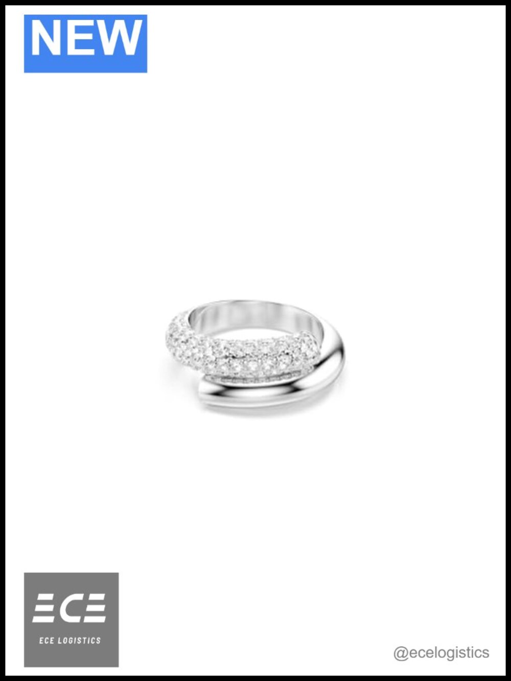 Rhodium Plated Crystal Statement Ring Round Prong Set Classic Design